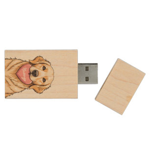 Personalized Cute Dog with Heart Wood Flash Drive