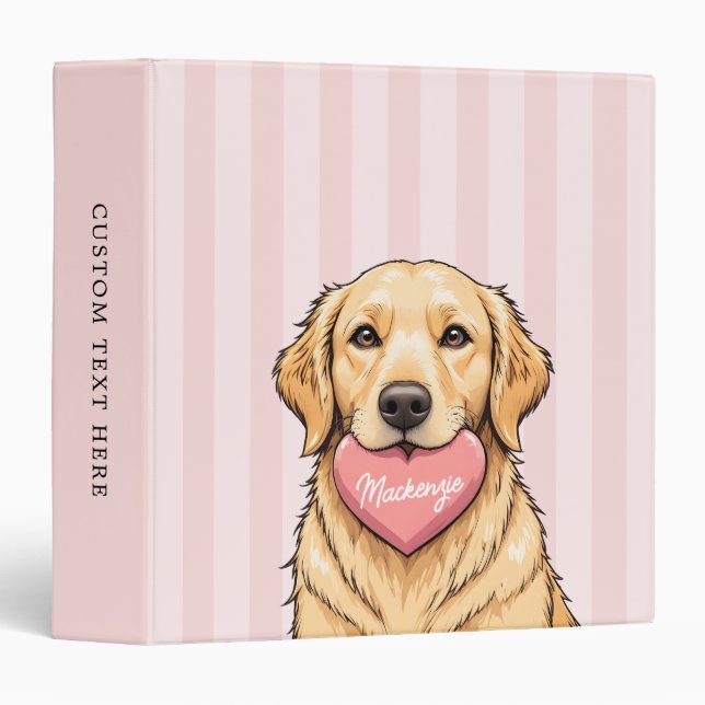 Personalized Cute dog with Pink Heart 3 Ring Binder (Front/Spine)