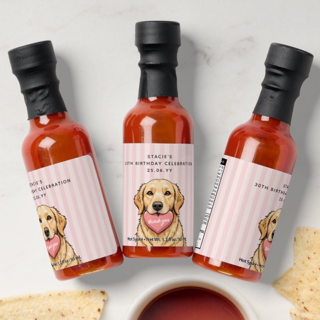 Personalized Cute Dog with Pink Heart Hot Sauces (Laydown)