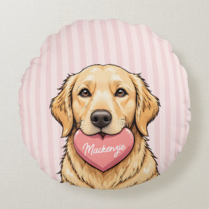 Personalized Cute Dog with Pink Heart Round Pillow