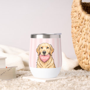 Personalized Cute Dog with Pink Heart Thermal Wine Tumbler
