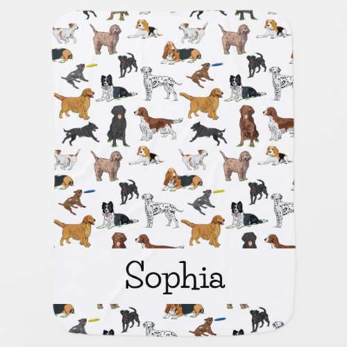 Personalized Cute Dogs Illustrations Pattern Baby Blanket