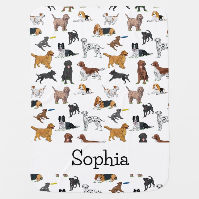 Personalized Cute Dogs Illustrations Pattern Baby Blanket (Front)