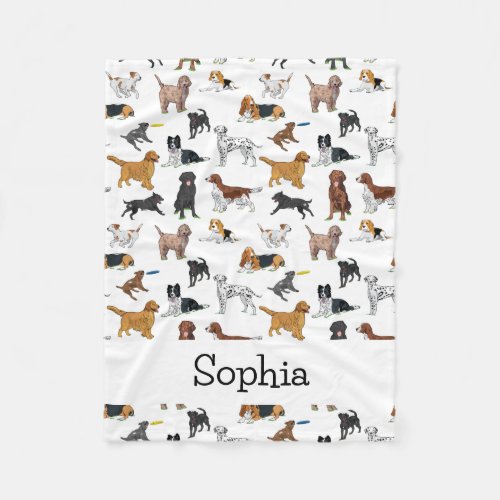 Personalized Cute Dogs Illustrations Pattern Fleec Fleece Blanket