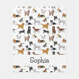 Personalized Cute Dogs Illustrations Pattern Fleece Blanket