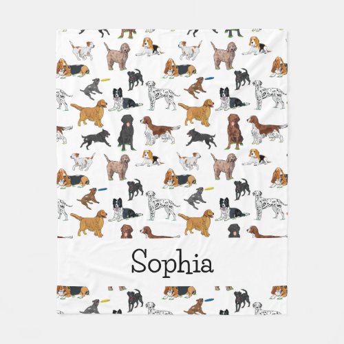 Personalized Cute Dogs Illustrations Pattern Fleece Blanket