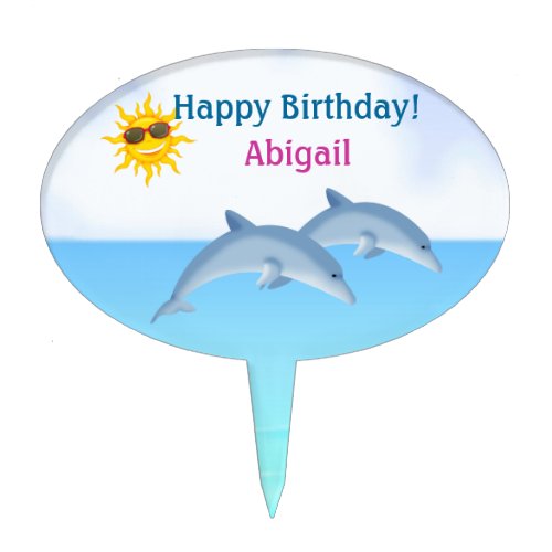 Personalized Cute Dolphin Girls Beach Cake Topper