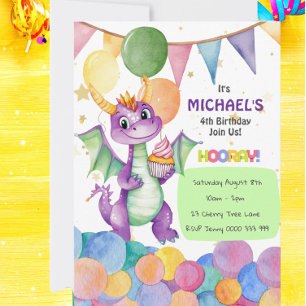 Personalized Cute Dragon Kids Birthday Invitation