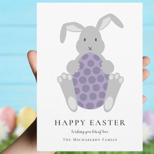 Personalized Cute Easter Bunny & Egg Holiday Card