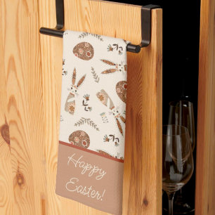 Personalized Cute Easter Bunny Rabbit Folk Kitchen Towel