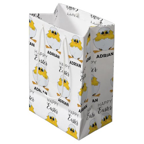 Personalized Cute Easter Egg  Chick Happy Easter Medium Gift Bag