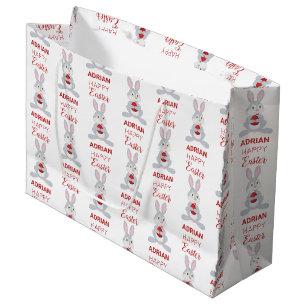 Personalized Cute Easter Rabbit Red Easter Egg Large Gift Bag