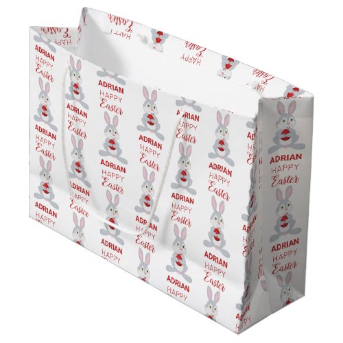 Personalized Cute Easter Rabbit Red Easter Egg  Large Gift Bag