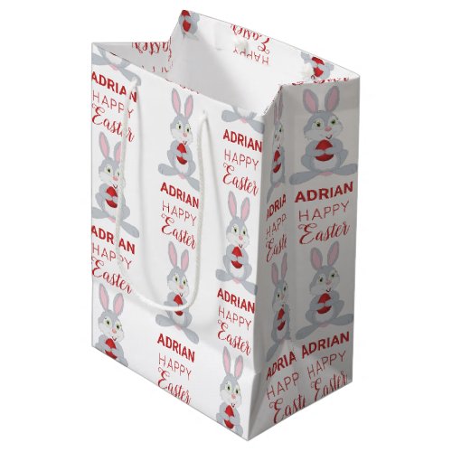 Personalized Cute Easter Rabbit Red Easter Egg  Medium Gift Bag