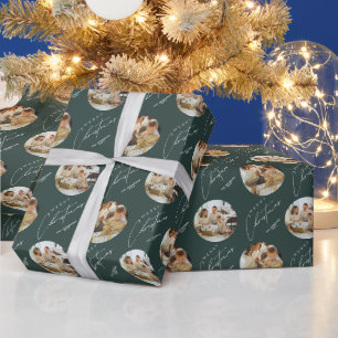 Personalized Cute Elegant Green Photo Christmas Wrapping Paper