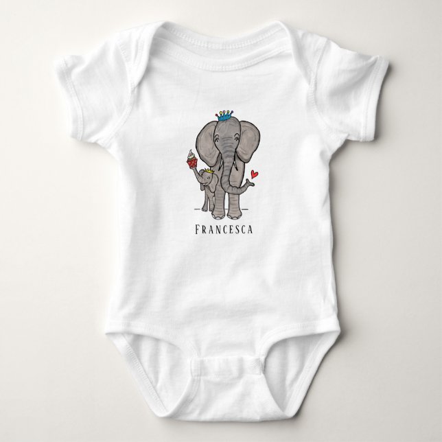 Personalized Cute Elephant and Baby Bodysuit (Front)
