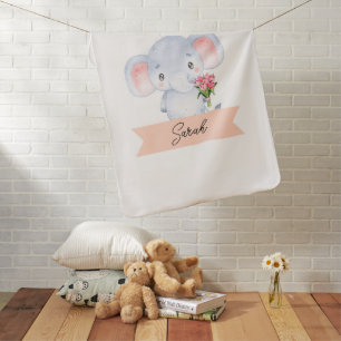 Personalized cute elephant baby blanket