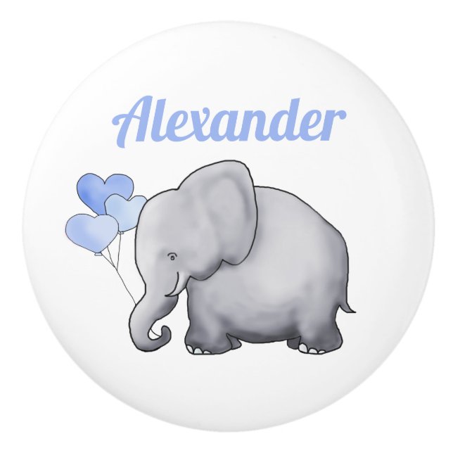 Personalized Cute Elephant Baby Boy Nursery Ceramic Knob (Front)