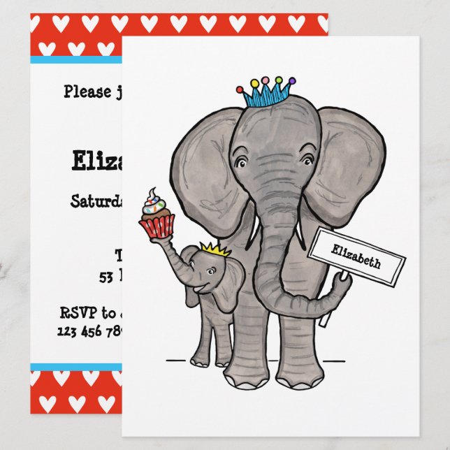 Personalized Cute Elephant Baby Shower Invitation (Front/Back)