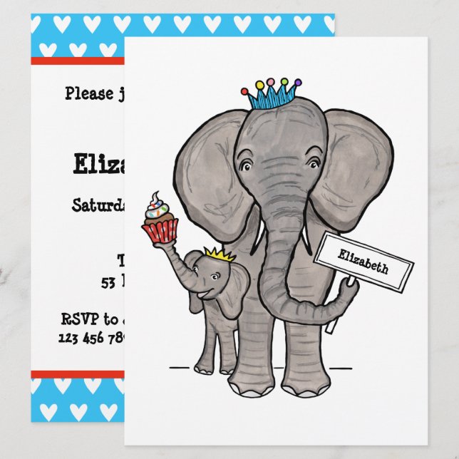 Personalized Cute Elephant Baby Shower Invitation (Front/Back)