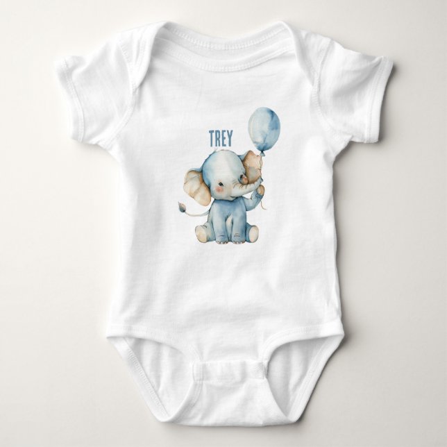Personalized Cute Elephant Balloon Baby  Bodysuit (Front)