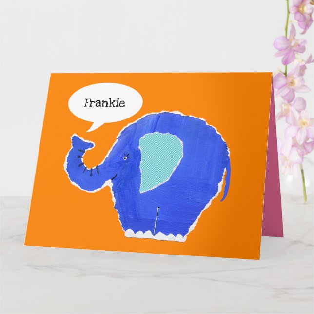 Personalized Cute Elephant Birthday Greetings Card (Orchid)