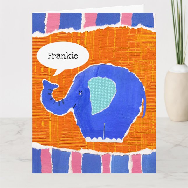 Personalized Cute Elephant Birthday Greetings Card (Front)