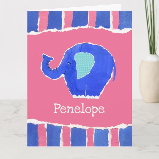 Personalized Cute Elephant Birthday Greetings Card (Front)