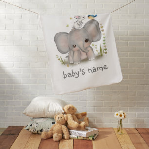 Personalized Cute Elephant Bunny Baby Blanket
