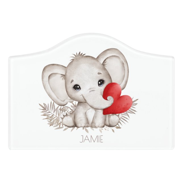 Personalized cute elephant door sign (Small Crest Front)