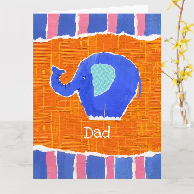 Personalized Cute Elephant Father's Day Card (Yellow Flower)