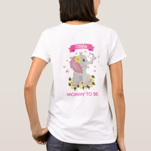 Personalized cute elephant Mommy to Be baby shower T_Shirt