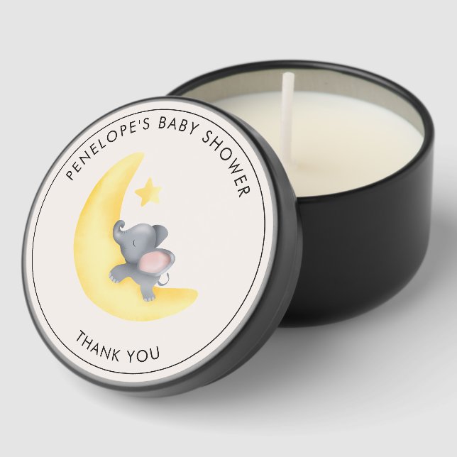 Personalized Cute Elephant Moon Shower Favor Mini Candle Favors (Corner)