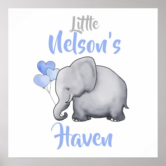 Personalized Cute Elephant Nursery Haven Door Sign (Front)