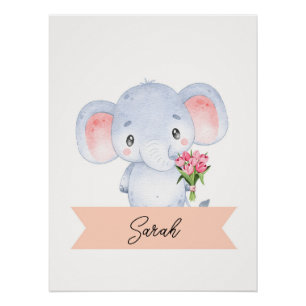 Personalized cute elephant Nursery Poster