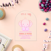 Personalized Cute Elephant Pink Baby Shower