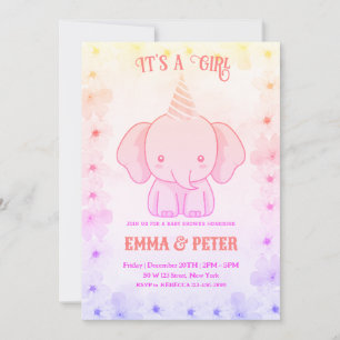 Personalized Cute Elephant Pink Baby Shower Invitation