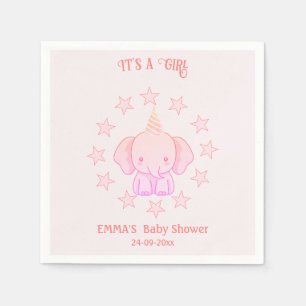 Personalized Cute Elephant Pink Baby Shower Napkins