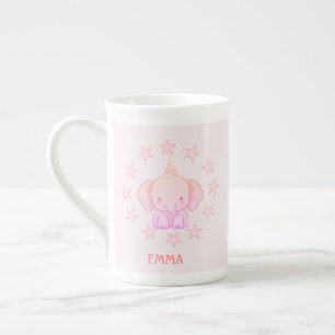 Personalized Cute Elephant Pink Bone China Mug