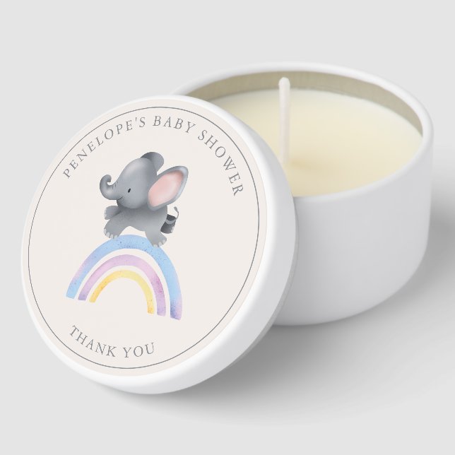 Personalized Cute Elephant Rainbow Shower Favor Mini Candle Favors (Corner)