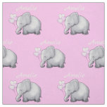 Personalized Cute Elephants Baby Girl&#39;s Nursery Fabric