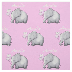 Personalized Cute Elephants Baby Girl's Nursery Fabric