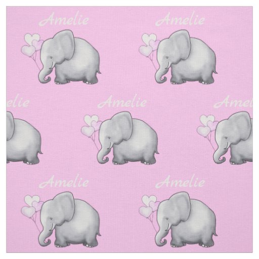 Personalized Cute Elephants Baby Girl's Nursery Fabric