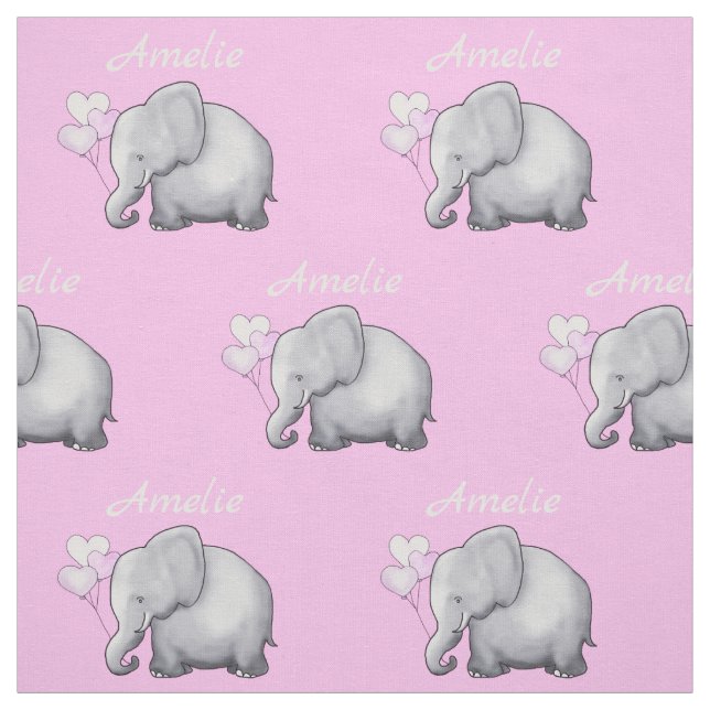 Personalized Cute Elephants Baby Girl's Nursery Fabric (Swatch)