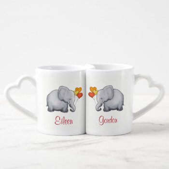 Personalized Cute Elephants With Heart Balloons Coffee Mug Set by EleSil at Zazzle