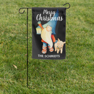 Personalized Cute Elf with Pig Merry Christmas Garden Flag
