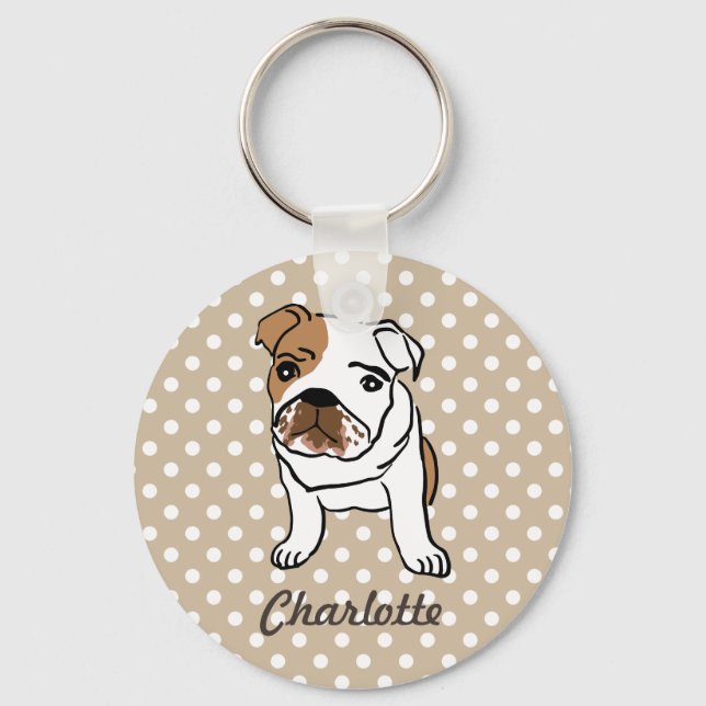 Personalized Cute English Bulldog Keychain (Front)