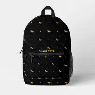 Personalized Cute Equestrian Horse Pattern Black Printed Backpack