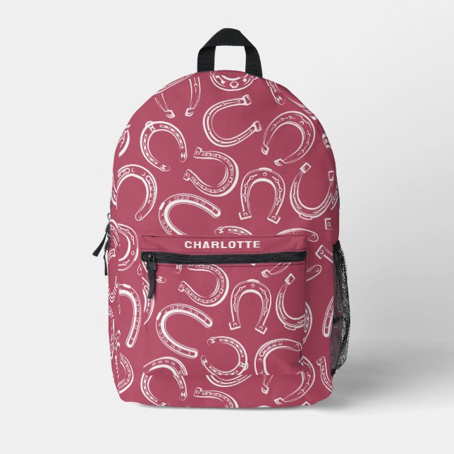 Personalized Cute Equestrian Horseshoe Pattern Printed Backpack (Front)