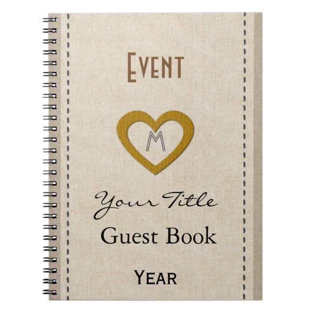Personalized Cute Event Year Gold Heart Guest Book (Front)